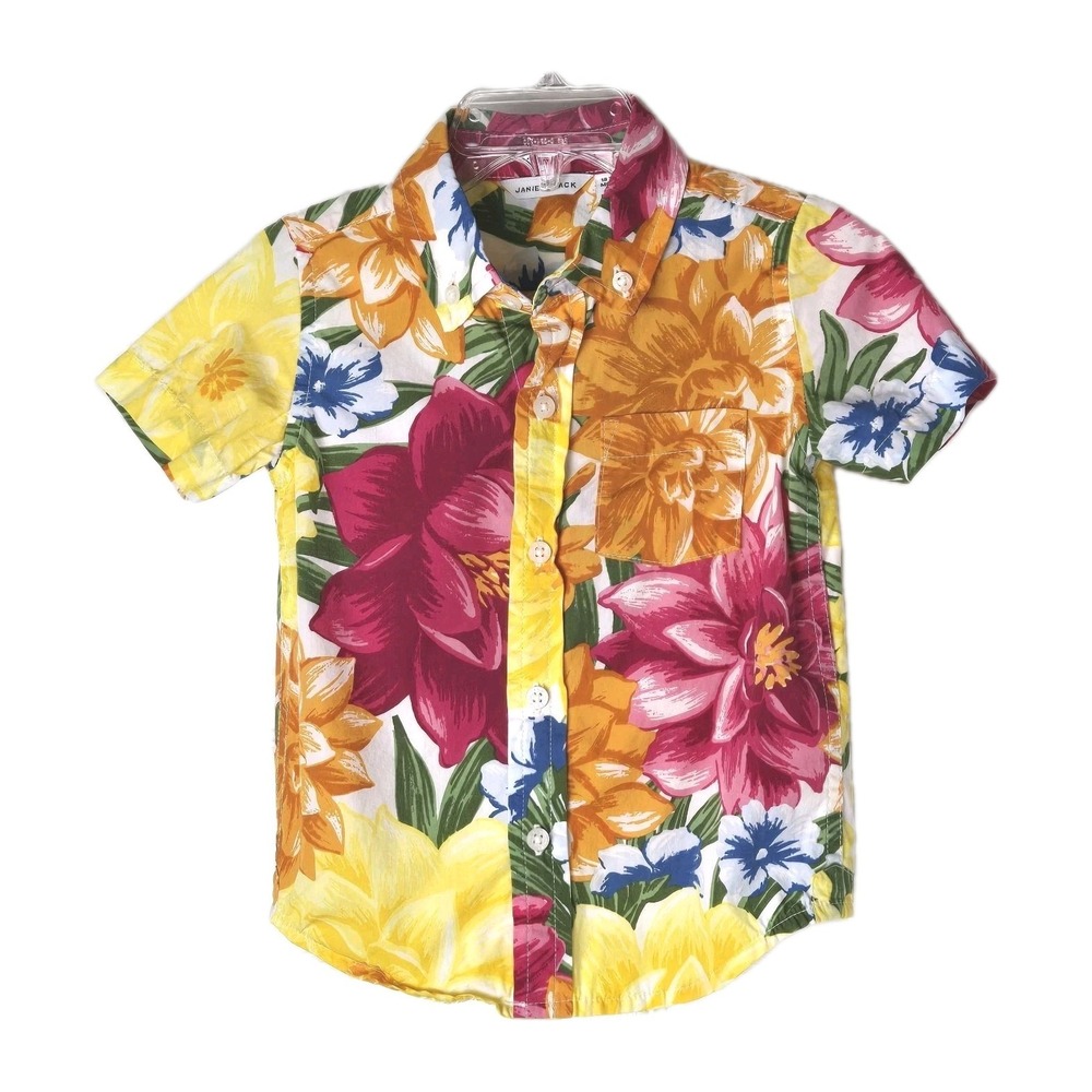 Janie And Jack Floral Cotton Button Down Short Sleeve Shirt Boys Size 18-24M‎